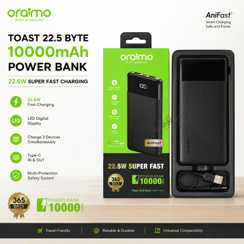 Oraimo Toast 22.5 Byte 10000mAh 22.5W Fast Charging Power Bank Price in Bangladesh | WishNGetBD